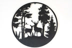 Deer Couple in Evergreen Woods Metal Wall Art Black | Various Sizes