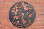 Welcome  Sign - Butterfly Metal Wall Art Black | 60cm