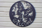 Welcome  Sign - Butterfly Metal Wall Art Black | 60cm