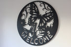 Welcome  Sign - Butterfly Metal Wall Art Black | 60cm