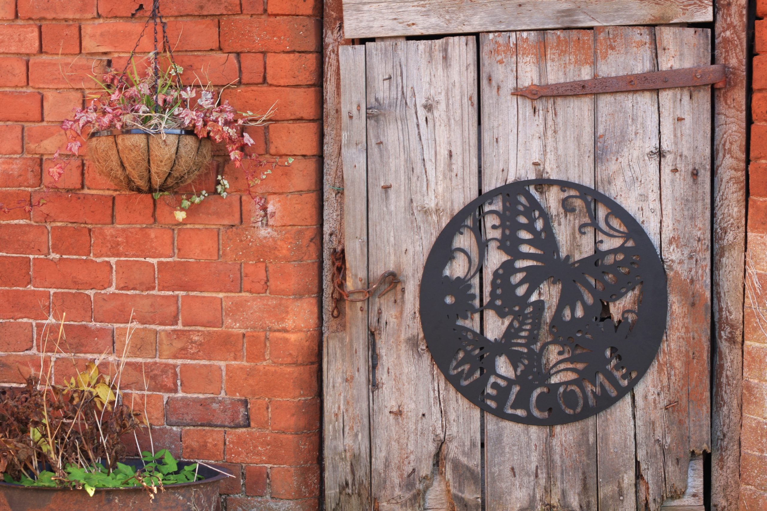 Welcome  Sign - Butterfly Metal Wall Art Black | 60cm