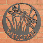 Welcome Sign - Dragonfly Metal Wall Art Black | 60cm