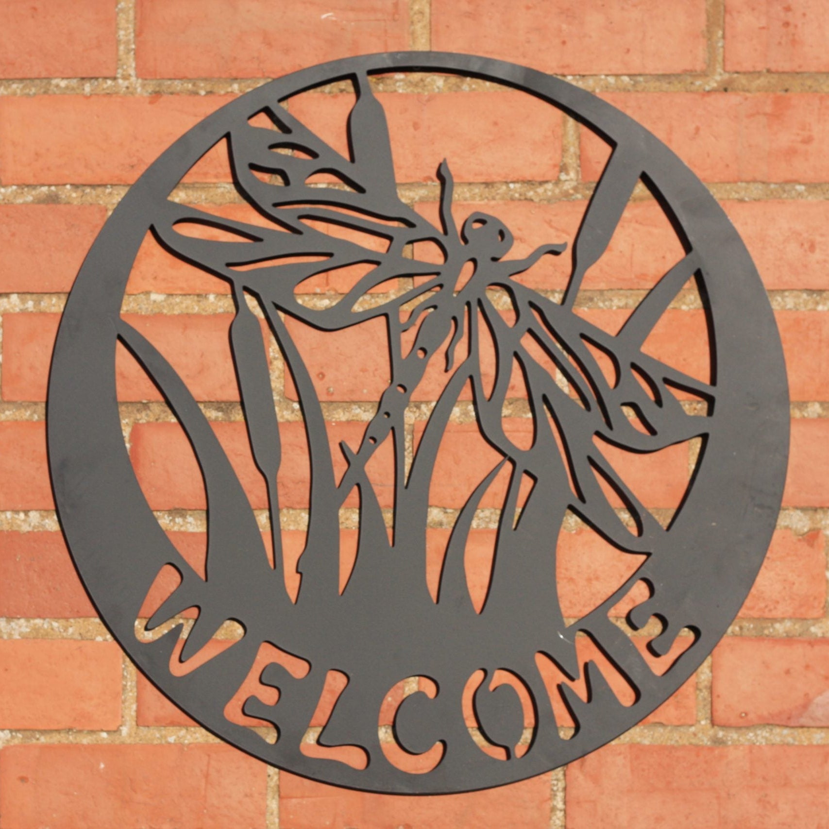 Welcome Sign - Dragonfly Metal Wall Art Black | 60cm