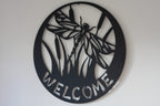 Welcome Sign - Dragonfly Metal Wall Art Black | 60cm