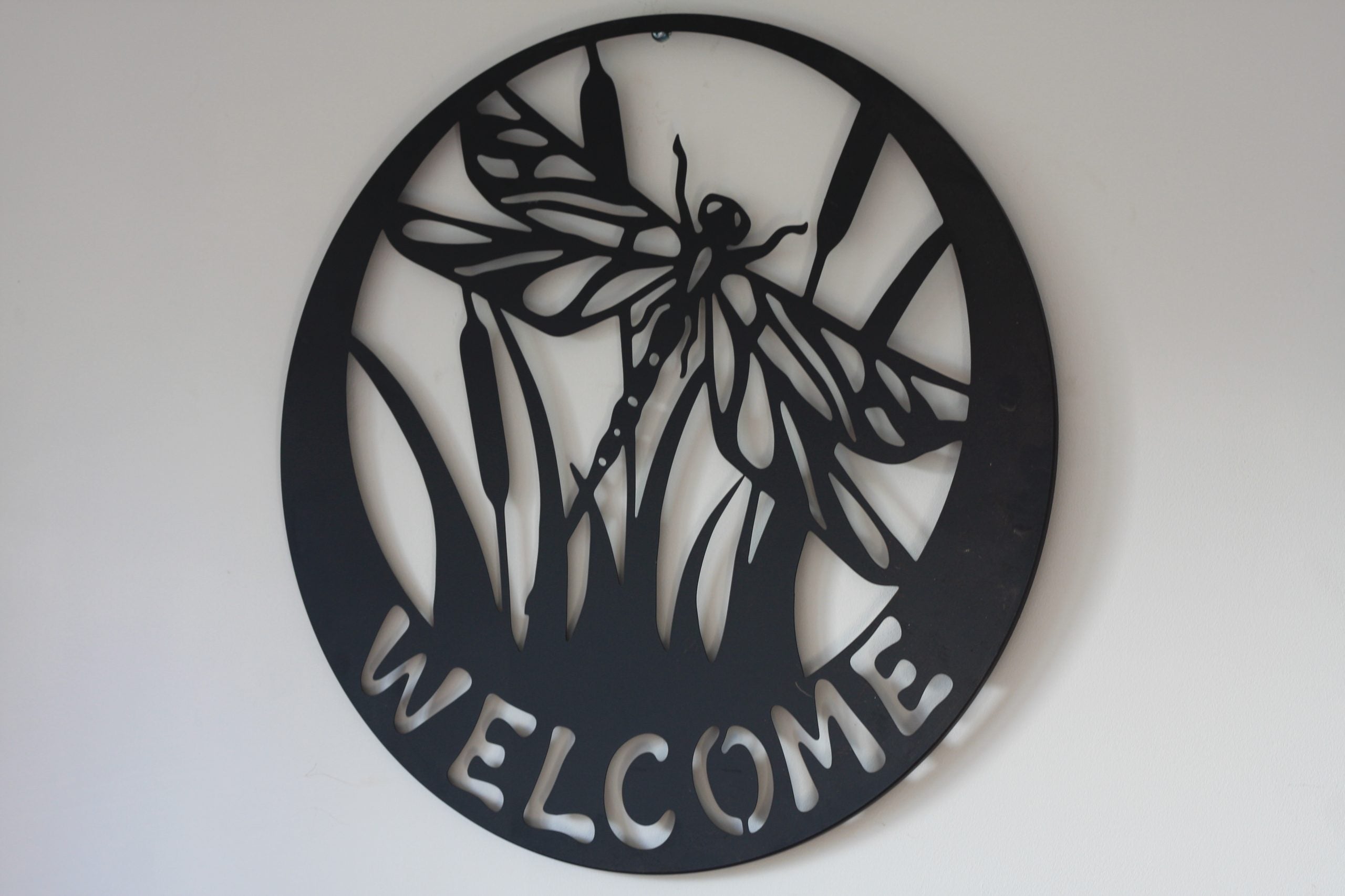 Welcome Sign - Dragonfly Metal Wall Art Black | 60cm