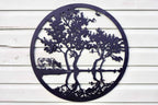 Cow by the Water Metal Wall Art Black | Round | 60cm