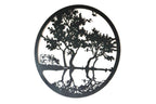 Cow by the Water Metal Wall Art Black | Round | 60cm