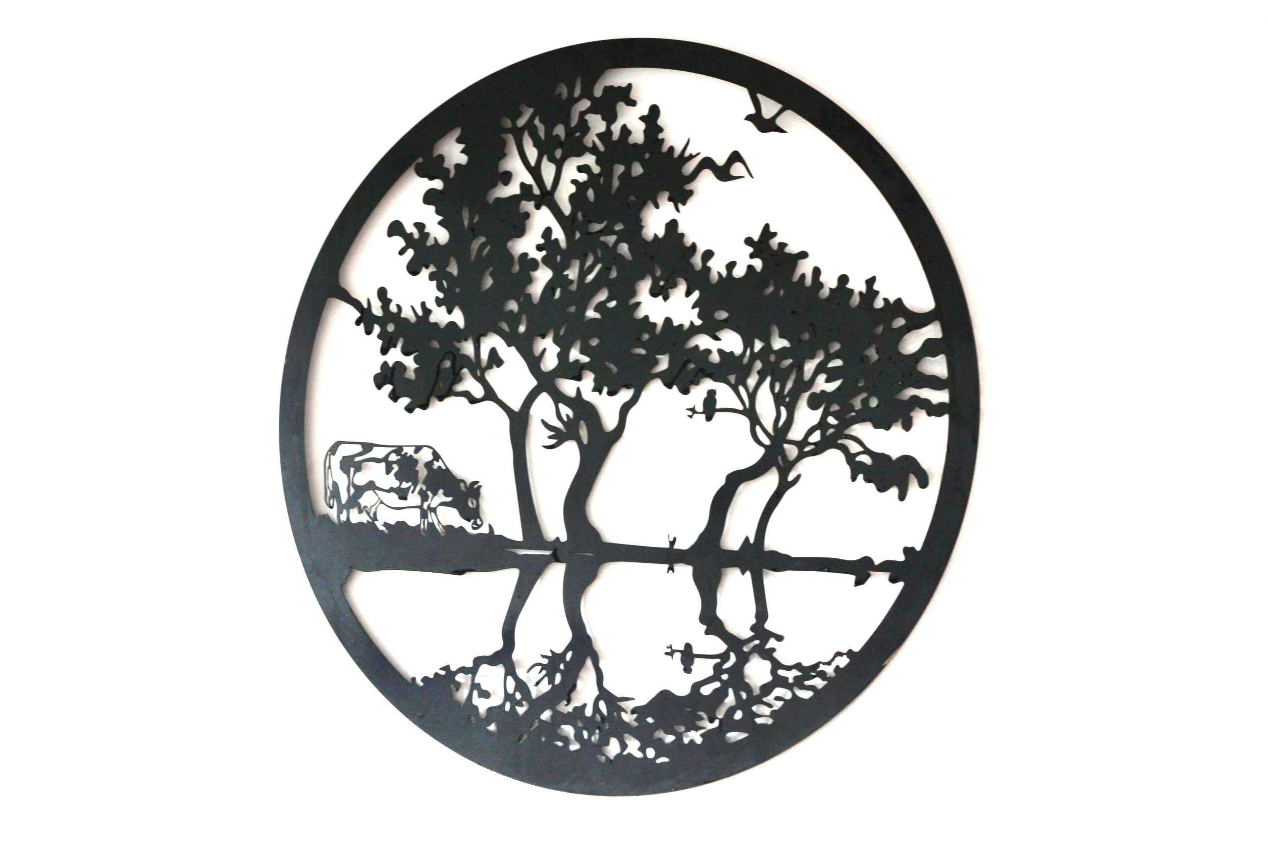 Cow by the Water Metal Wall Art Black | Round | 60cm