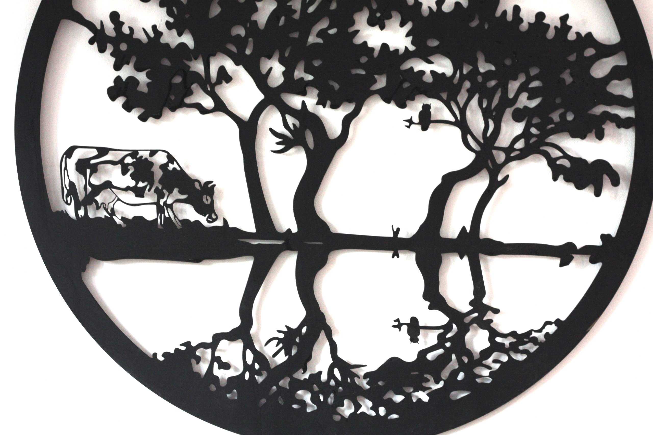 Cow by the Water Metal Wall Art Black | Round | 60cm