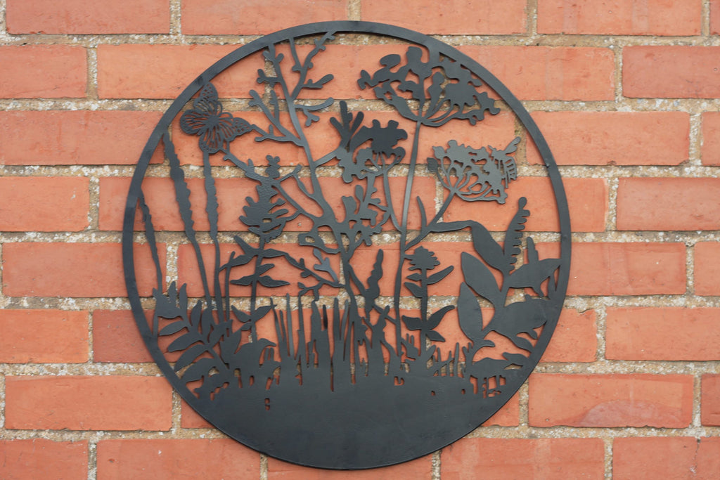 Wild Meadow Metal Wall Art – Black | 60cm