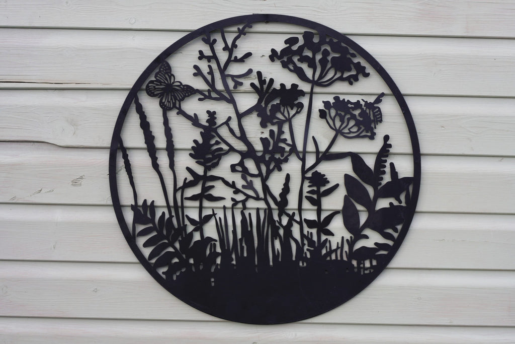 Wild Meadow Metal Wall Art – Black | 60cm