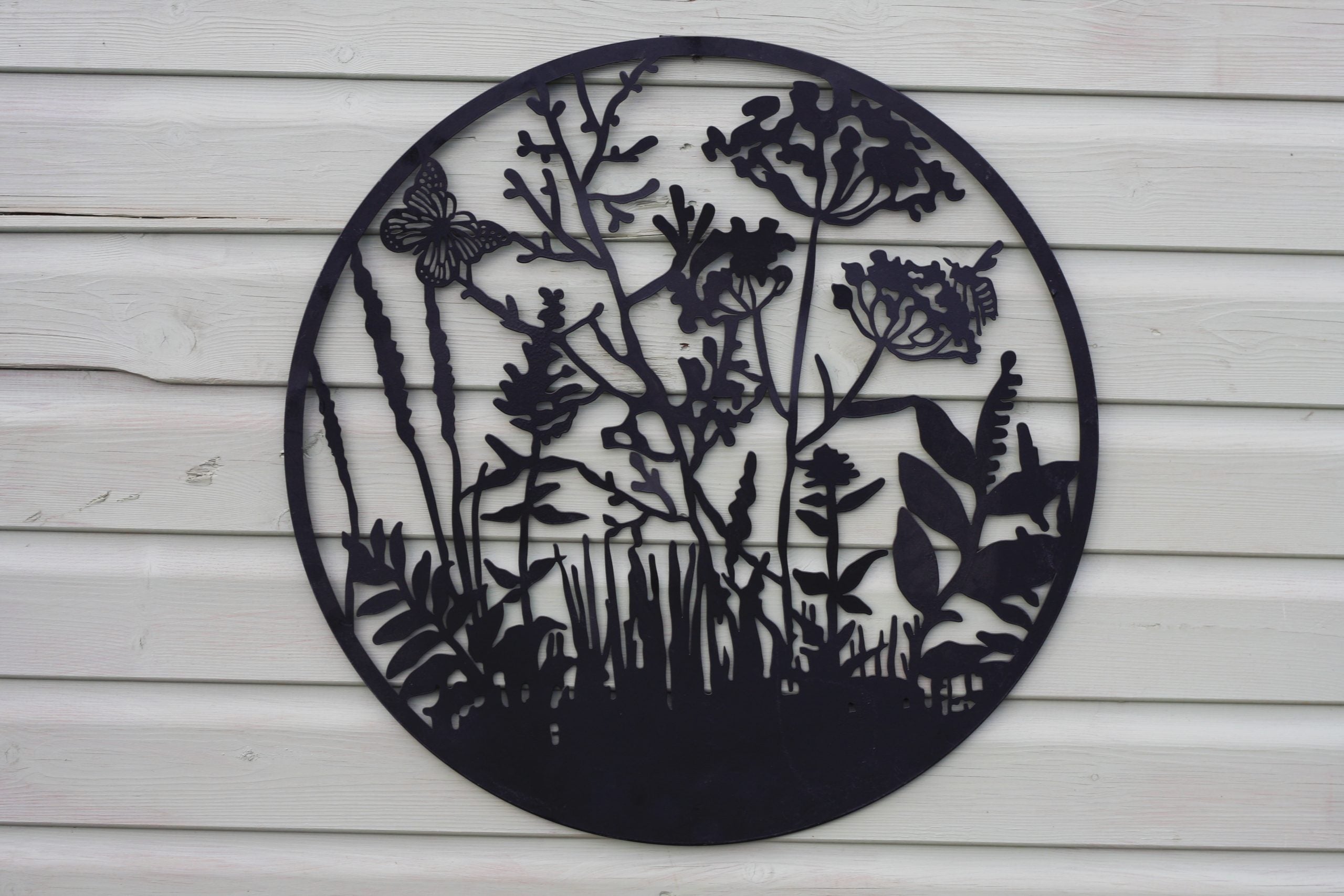 Wild Meadow Metal Wall Art – Black | 60cm