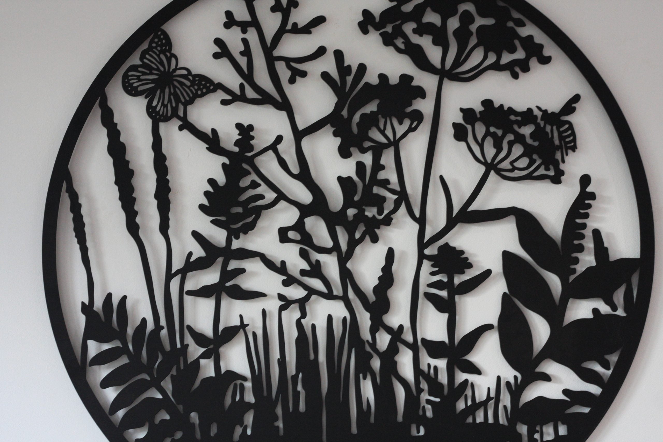 Wild Meadow Metal Wall Art – Black | 60cm