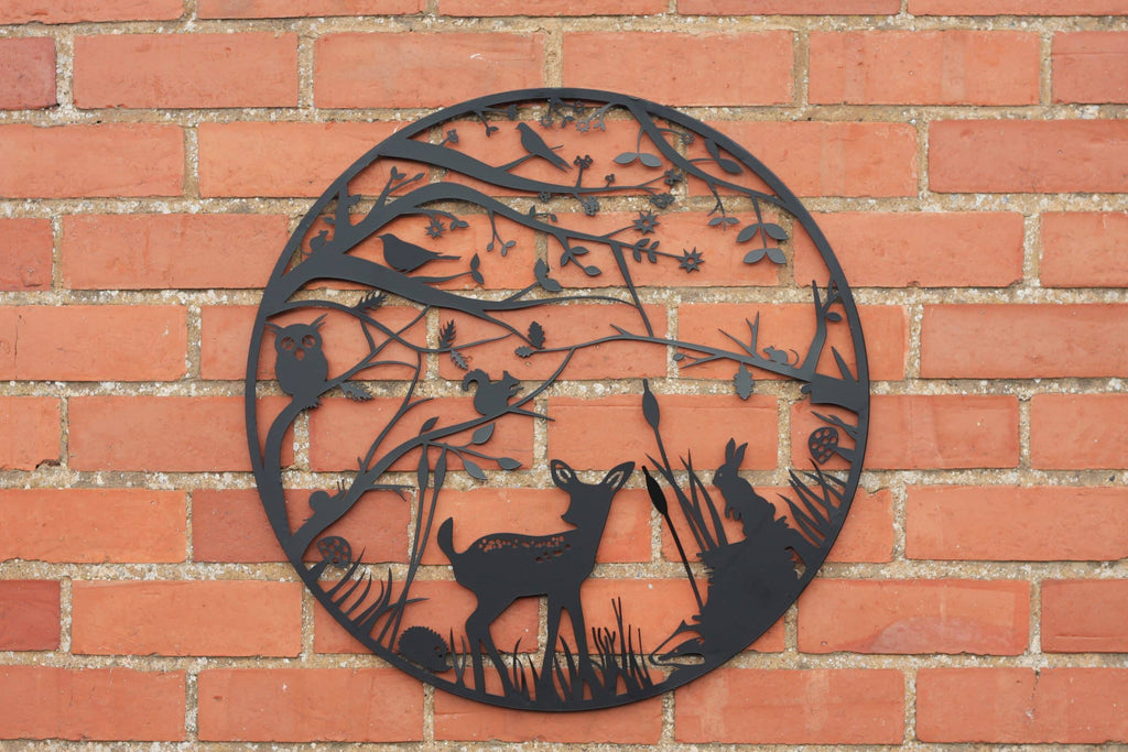 Baby Deer Woodland Scene — 60cm Steel Wall Art