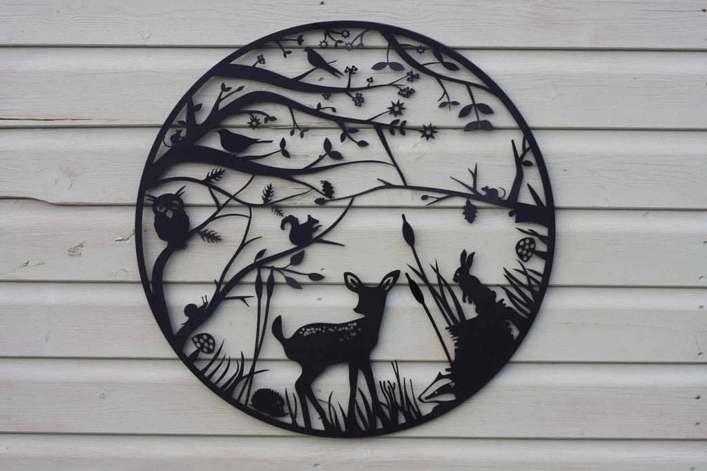 Baby Deer Woodland Scene — 60cm Steel Wall Art