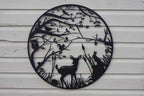 Baby Deer Woodland Scene — 60cm Steel Wall Art