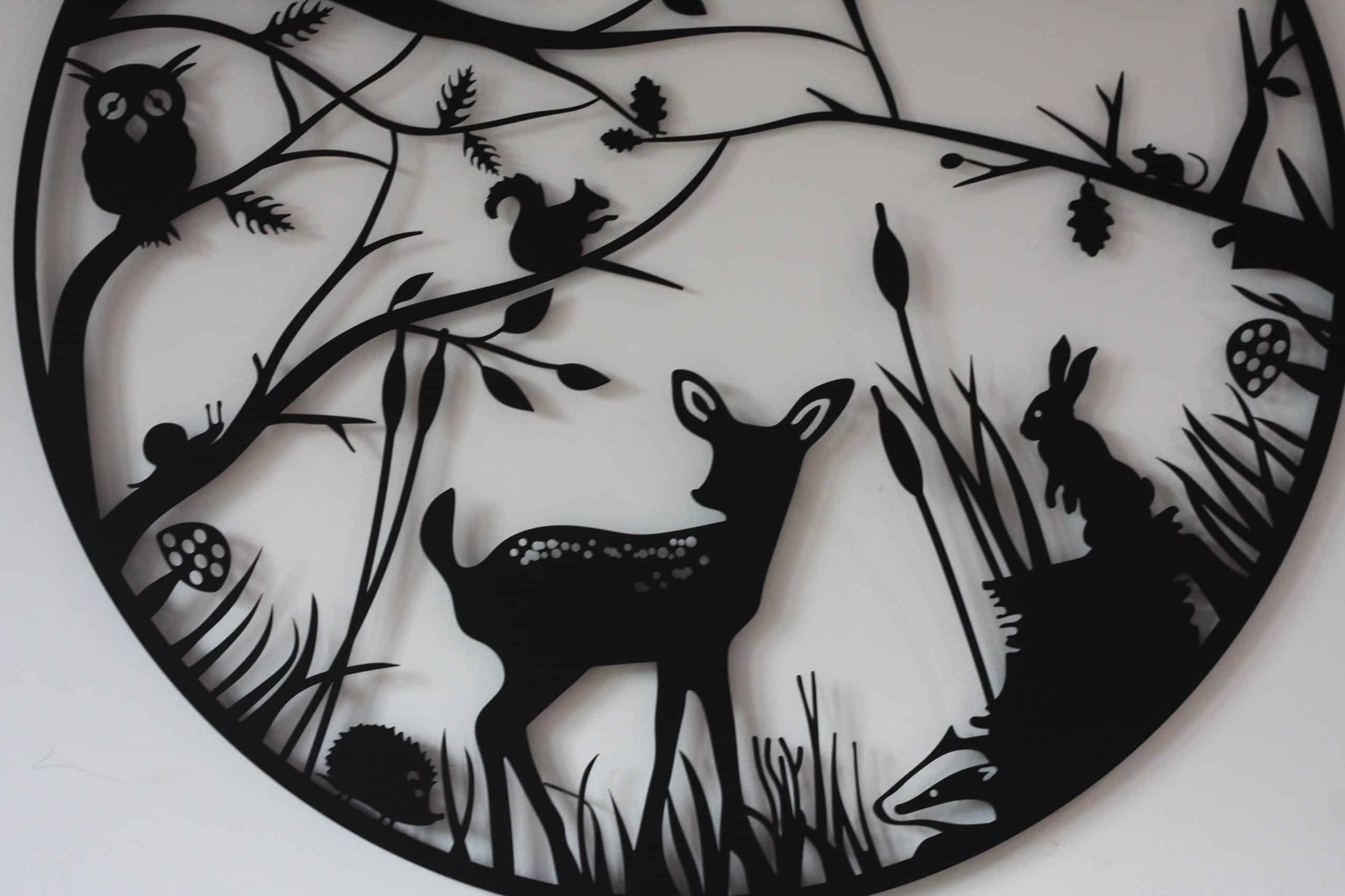 Baby Deer Woodland Scene — 60cm Steel Wall Art