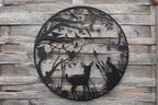 Baby Deer Woodland Scene — 60cm Steel Wall Art