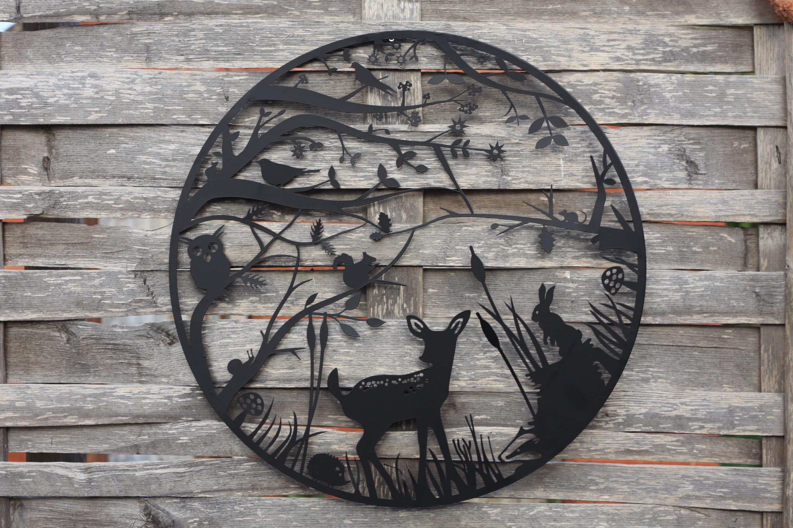 Baby Deer Woodland Scene — 60cm Steel Wall Art