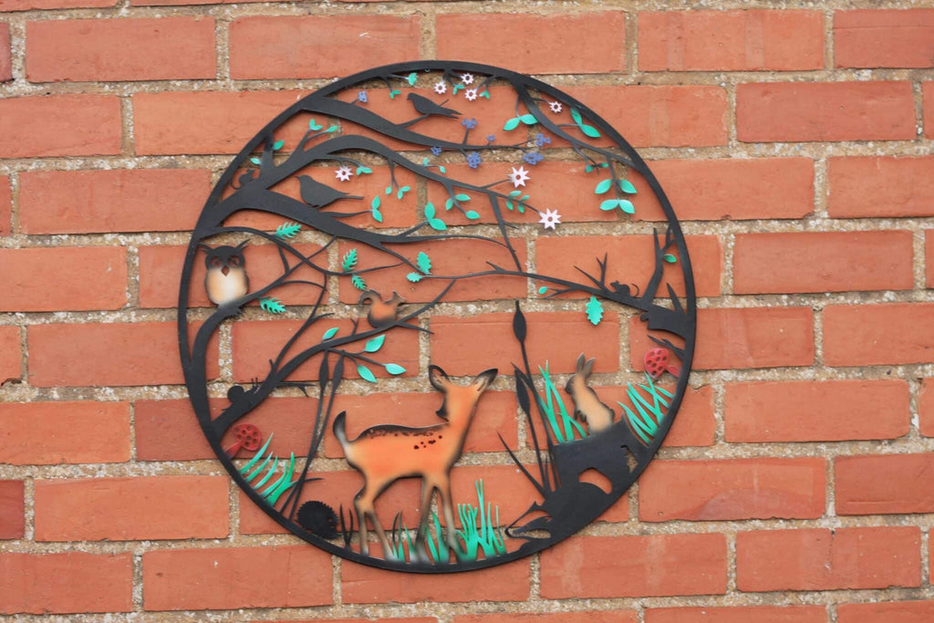Baby Deer Woodland Scene — 60cm Steel Wall Art