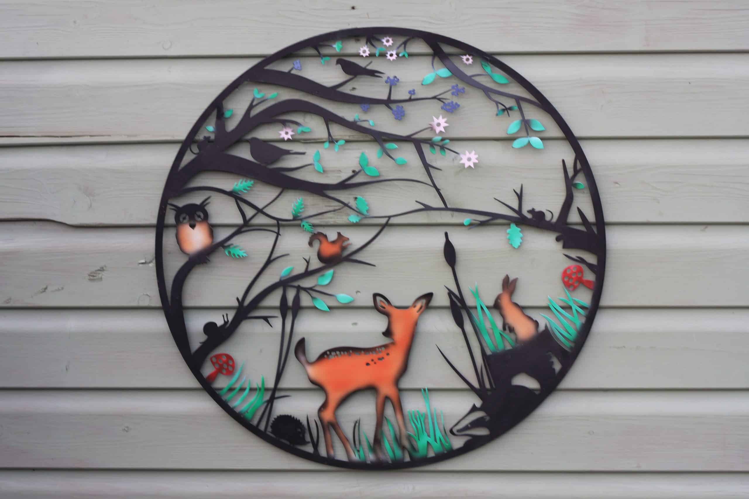 Baby Deer Woodland Scene — 60cm Steel Wall Art