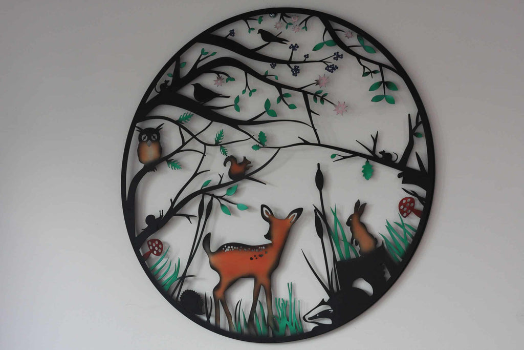 Baby Deer Woodland Scene — 60cm Steel Wall Art
