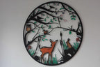 Baby Deer Woodland Scene — 60cm Steel Wall Art