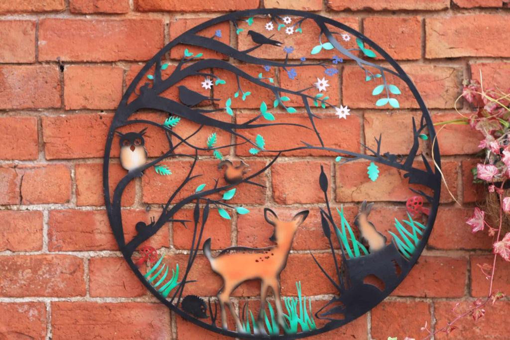 Baby Deer Woodland Scene — 60cm Steel Wall Art