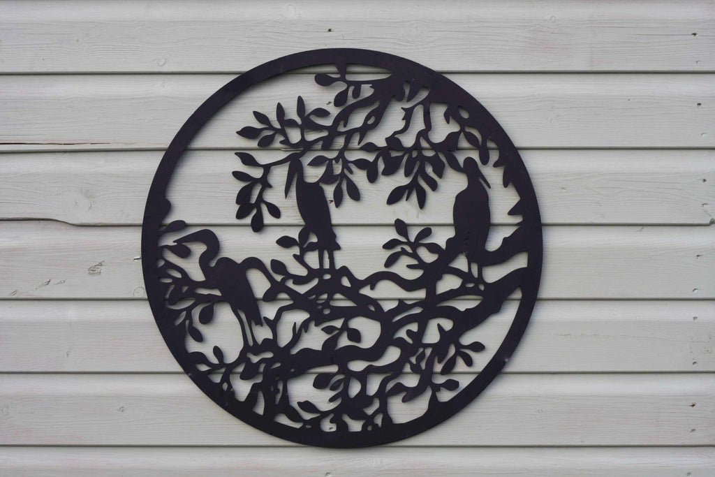 Herons on Branch Metal Wall Art Black | 60cm