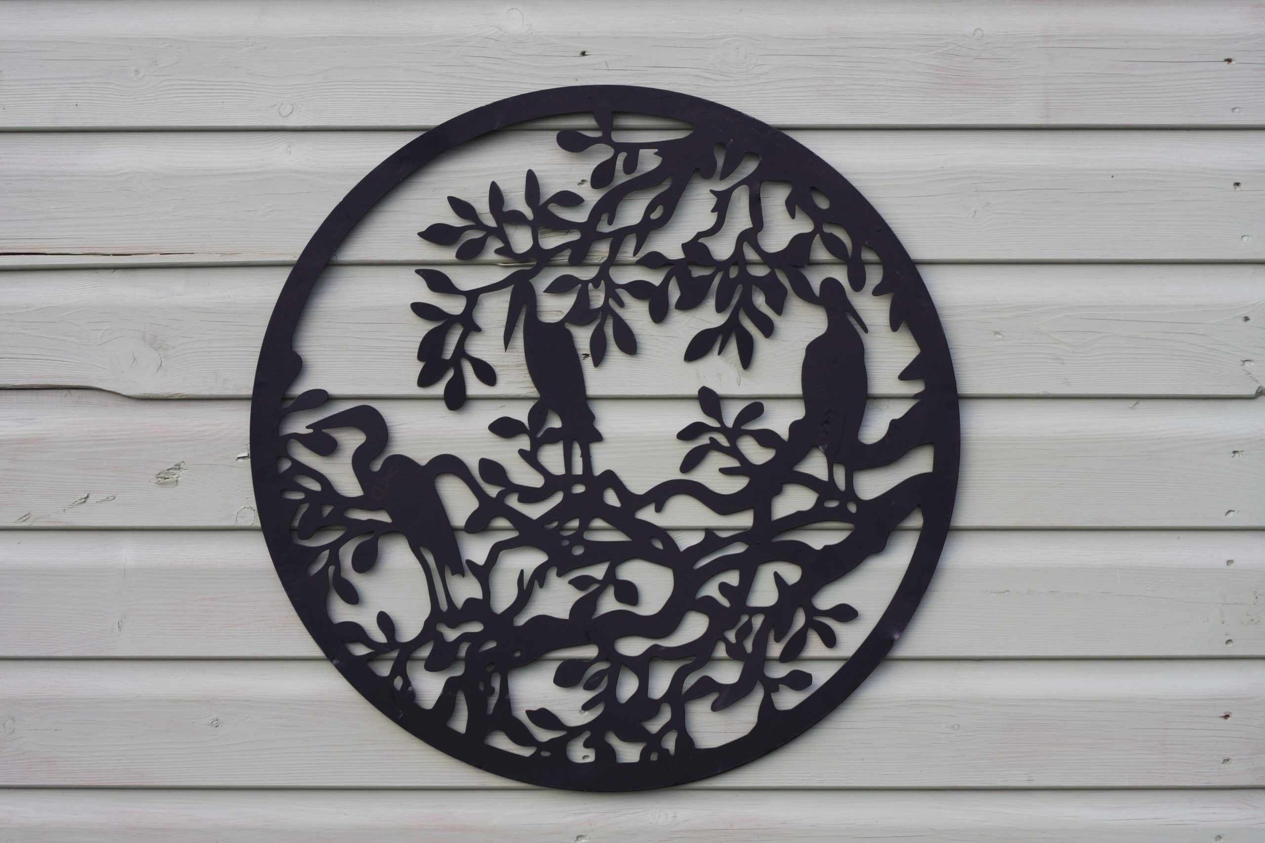 Herons on Branch Metal Wall Art Black | 60cm