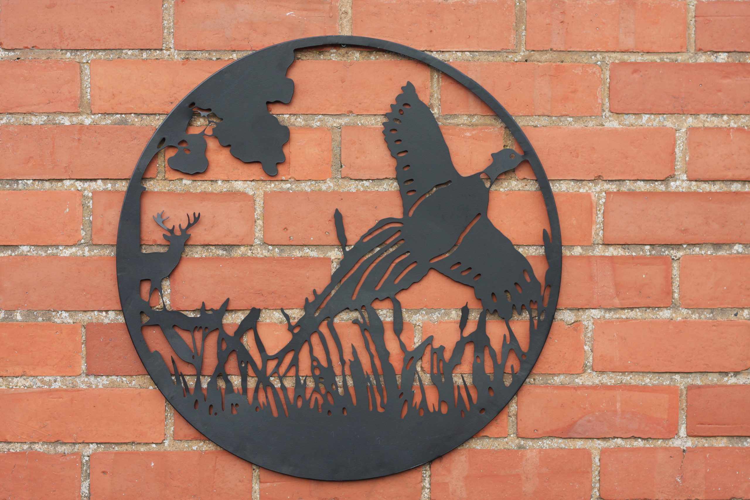 Pheasant in Flight Metal Wall Art Black | 60cm