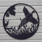 Pheasant in Flight Metal Wall Art Black | 60cm