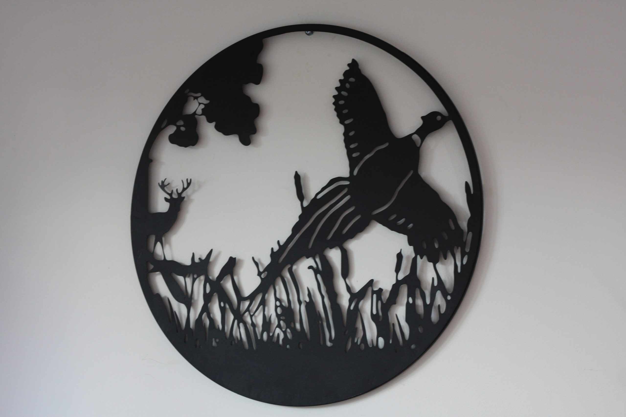 Pheasant in Flight Metal Wall Art Black | 60cm