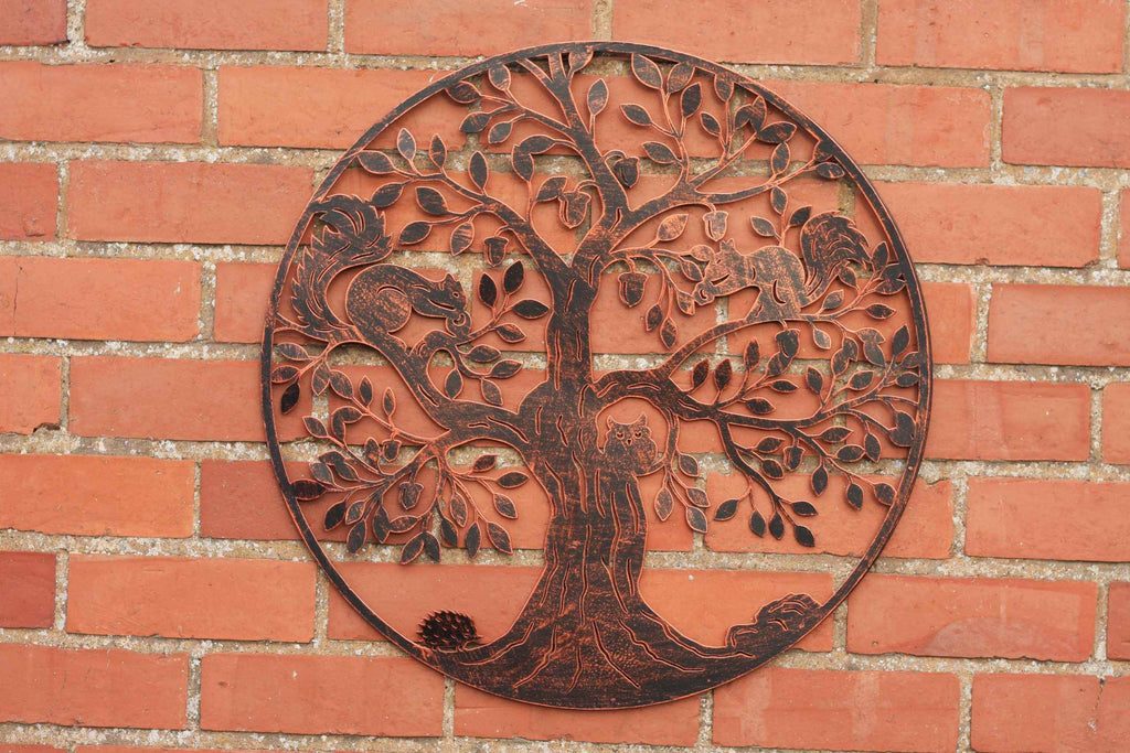 Squirrels in Tree of Life Metal Wall Art Black | 60cm