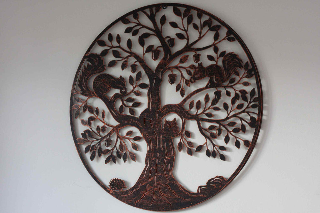Squirrels in Tree of Life Metal Wall Art Black | 60cm
