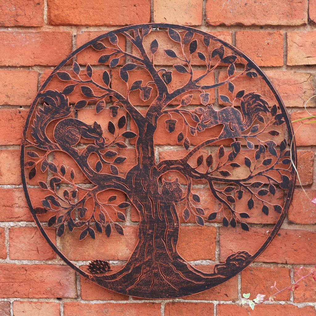Squirrels in Tree of Life Metal Wall Art Black | 60cm