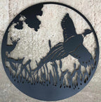 Pheasant in Flight Metal Wall Art Black | 60cm