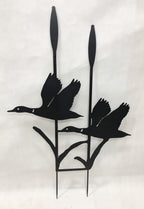 Metal Garden Art Flying Ducks Stake | Black Laser Cut Steel Garden Decoration