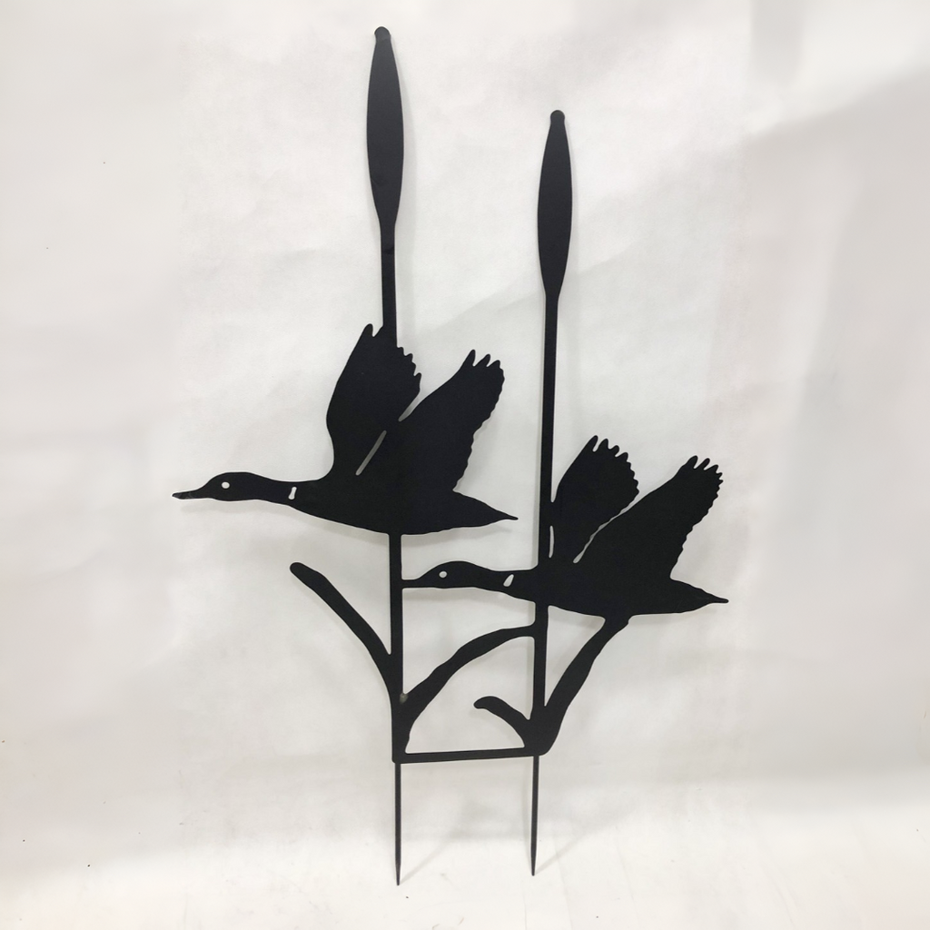 Metal Garden Art Flying Ducks Stake | Black Laser Cut Steel Garden Decoration