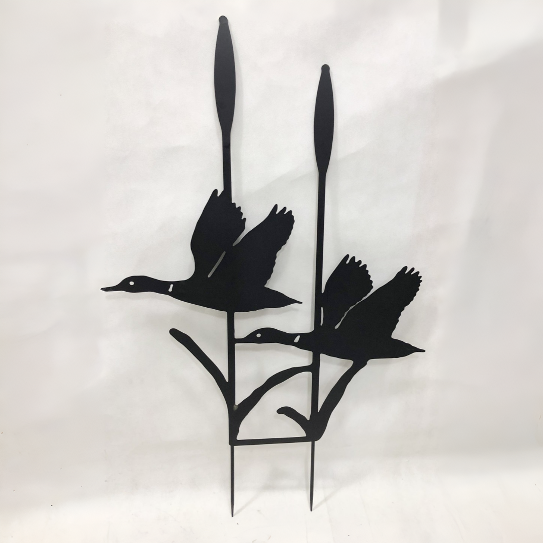Metal Garden Art Flying Ducks Stake | Black Laser Cut Steel Garden Decoration