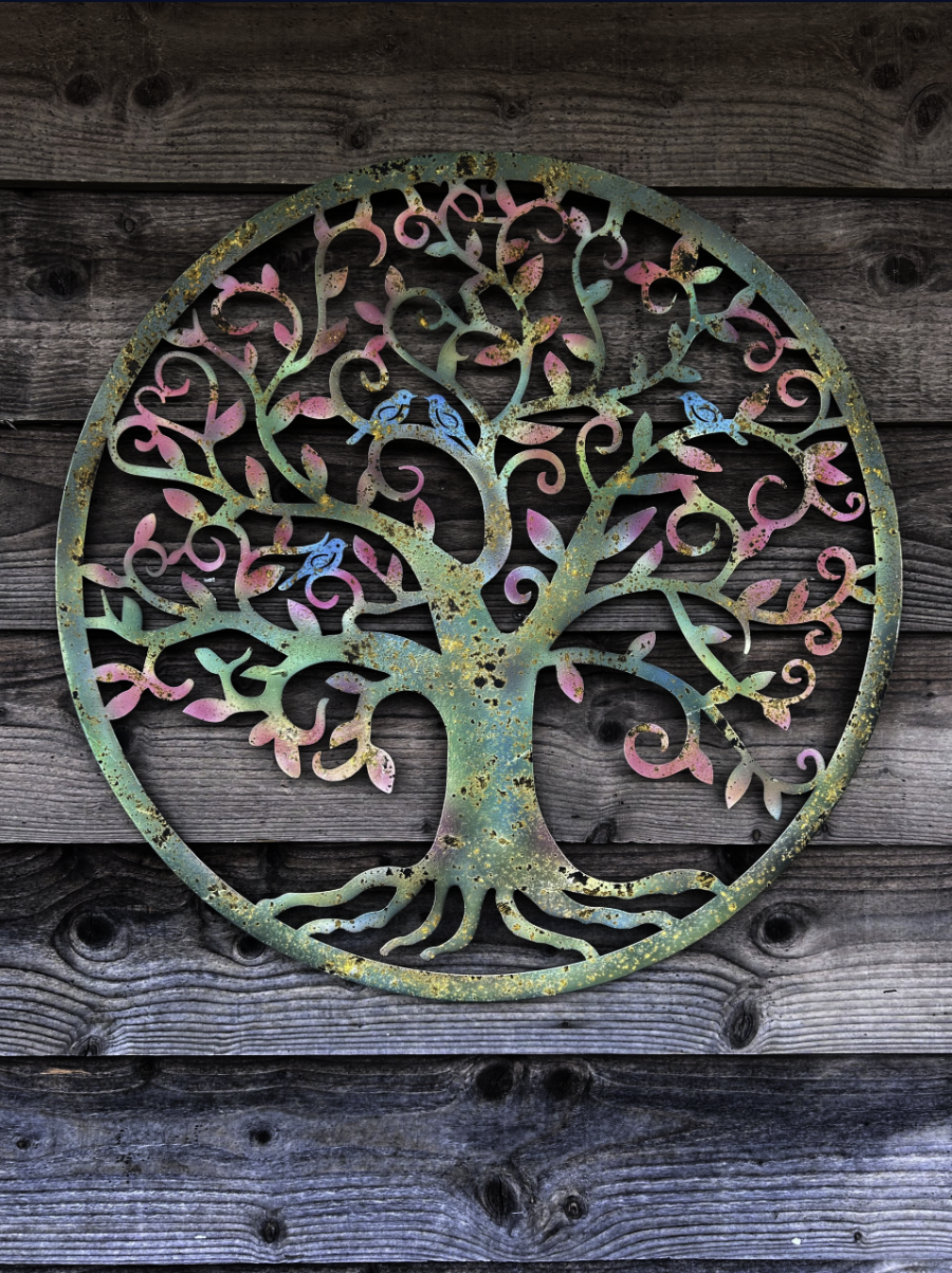 Birds in Tree Rustic Colourful | Wall Art 70cm