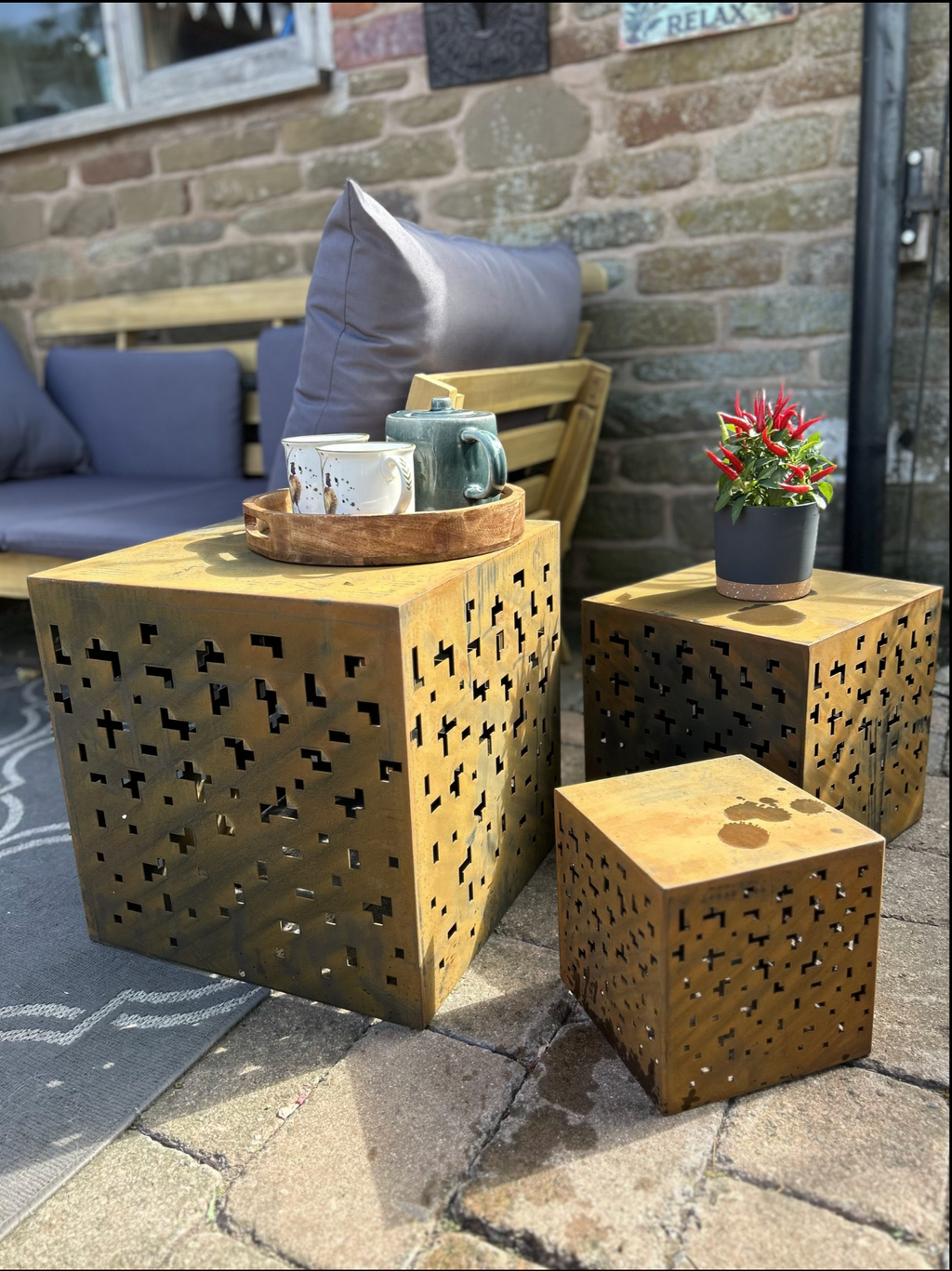 Corten Steel Cube Tables | Set of 3