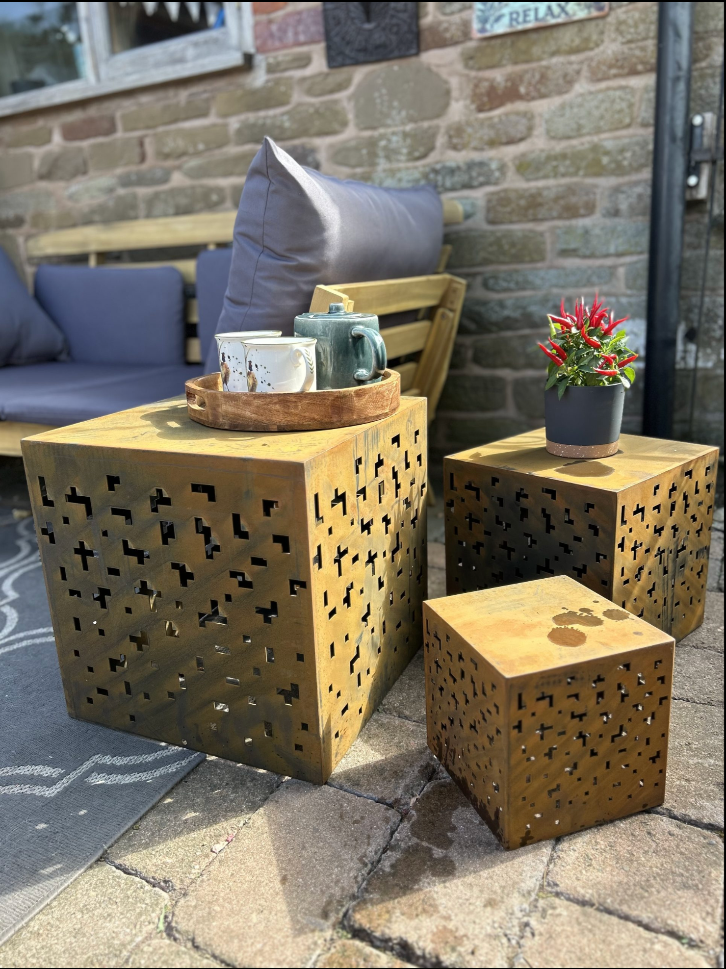 Corten Steel Cube Tables | Set of 3