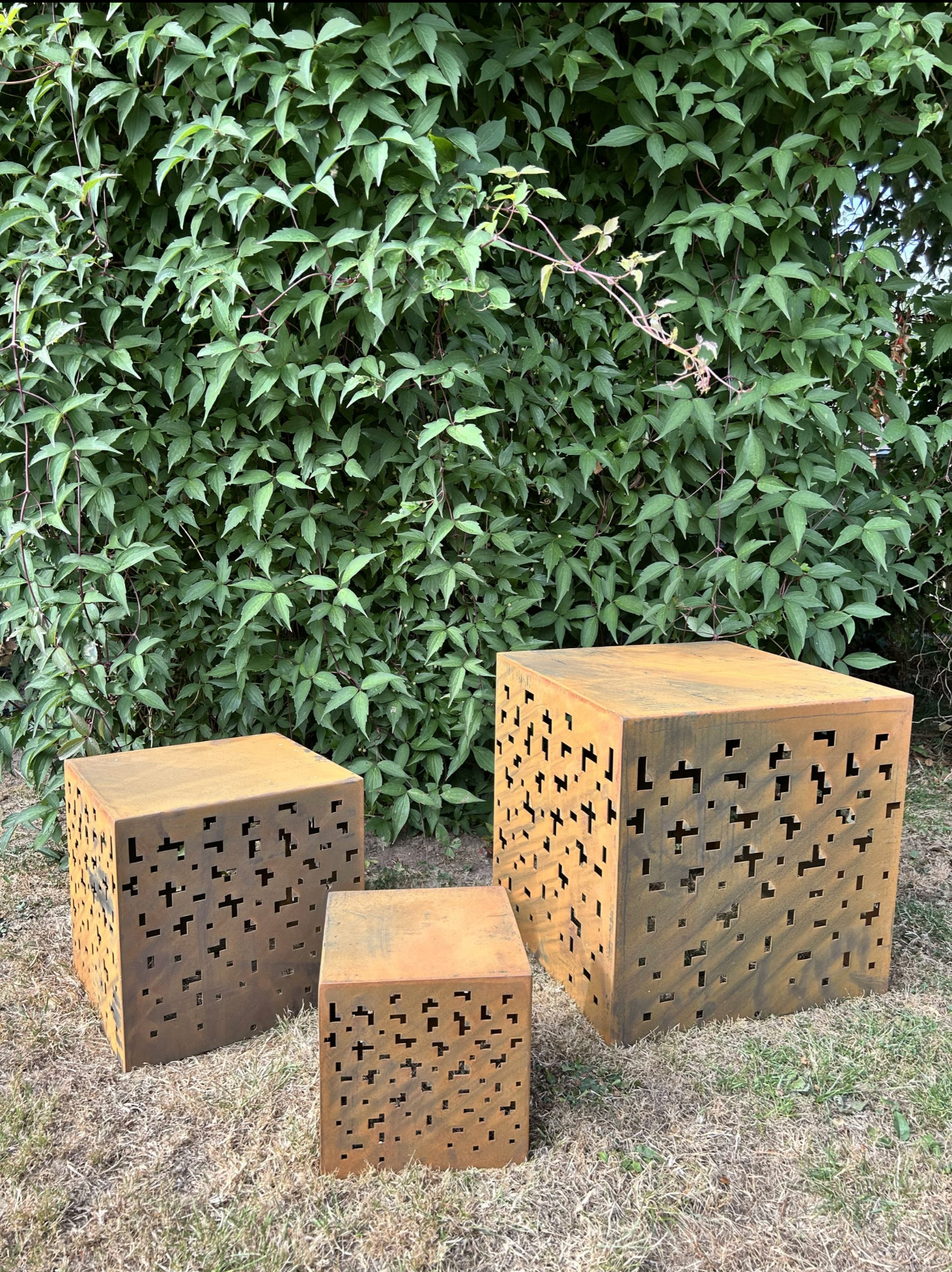 Corten Steel Cube Tables | Set of 3