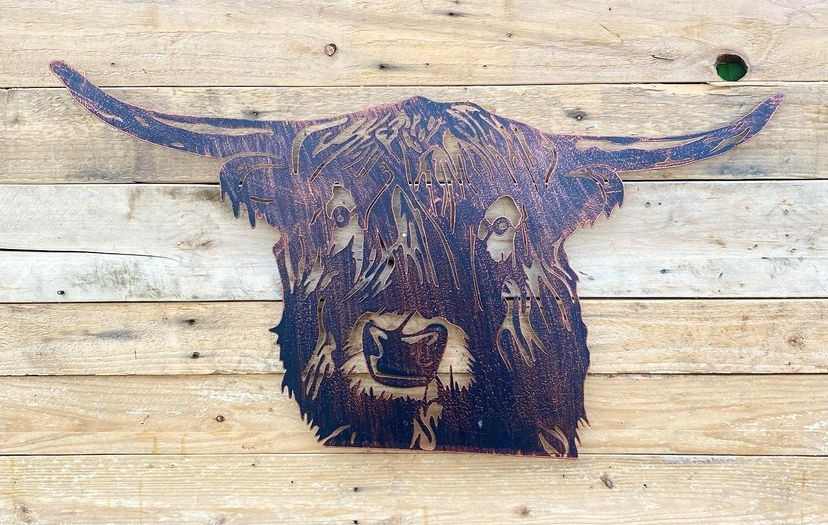 Highland Cow Metal Wall Art Copper