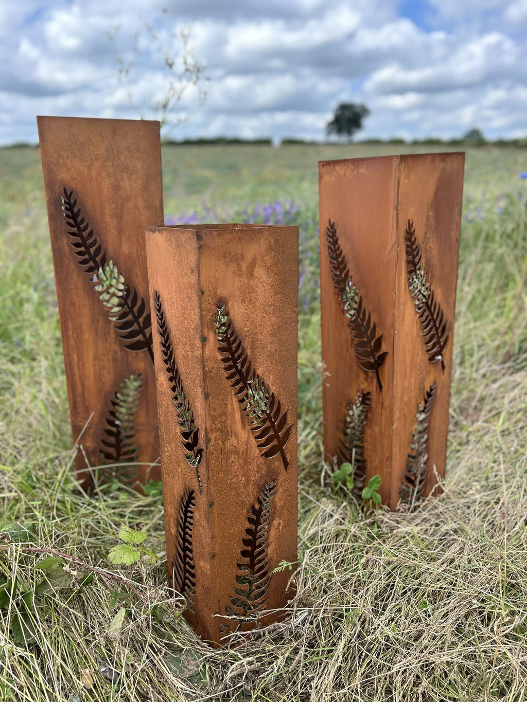 Corten Fern Leaf Columns | Set of 3