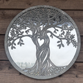 Enhance your home or garden with this 50cm Tree of Life metal wall art. Laser cut steel with an elegant antique grey mirrored finish, perfect for indoor or outdoor décor.