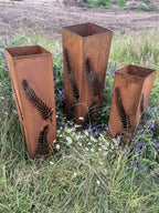 Corten Fern Leaf Columns | Set of 3