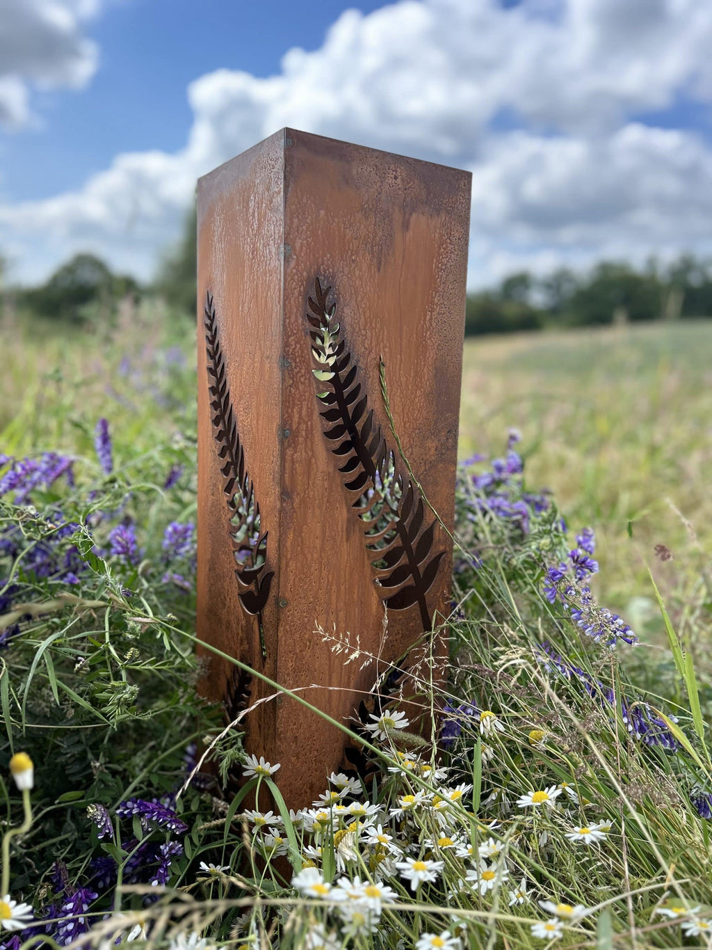Corten Fern Leaf Columns | Set of 3