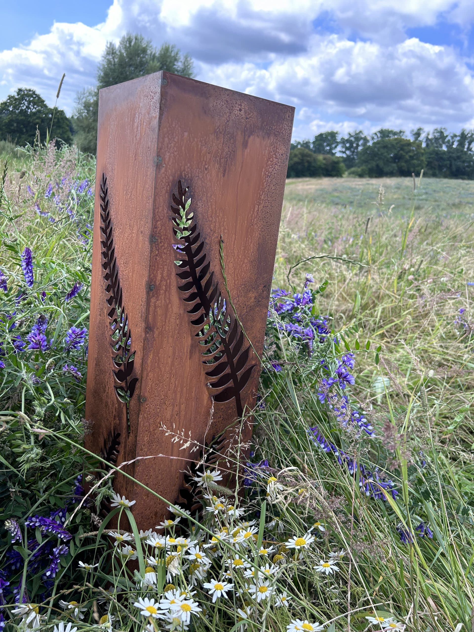 Corten Fern Leaf Columns | Set of 3